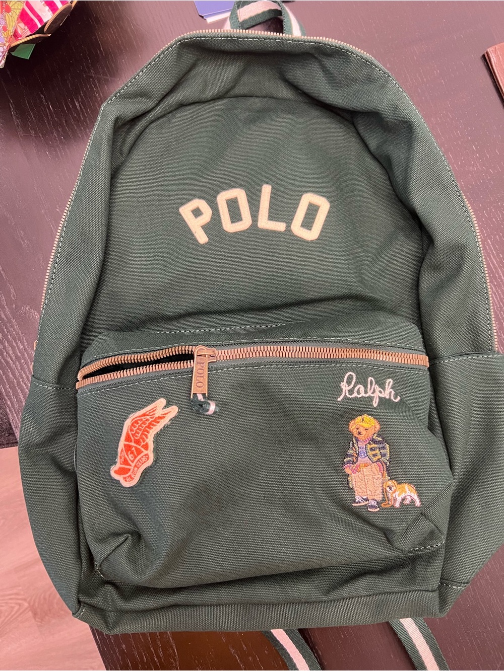 Polo Ralph Lauren Embroidered Bear & Dog Forest Green Backpack. New